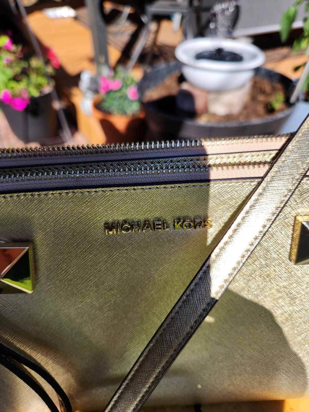 Michael Kors Metallic Gold Crossbody Saddle Bag - Picture 10 of 10